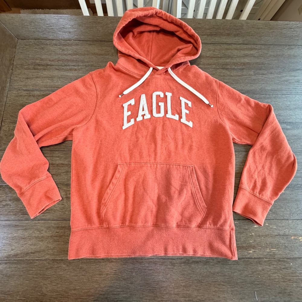 American Eagle Mens Burnt Orange EAGLE Graphic Pullover Hoodie Sweatshirt Medium